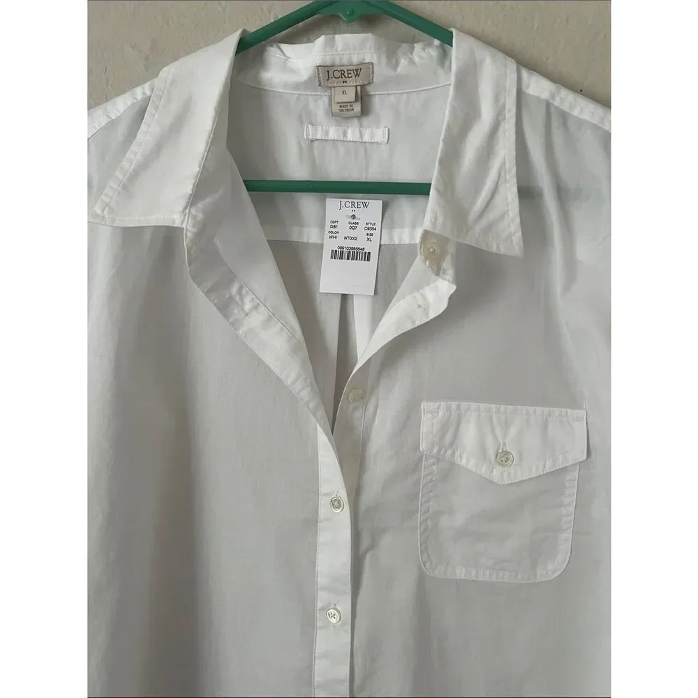 NWT J. Crew Men’s White Long-Sleeve 3/4 Button-Down Popover Shirt 100% Cotton XL
